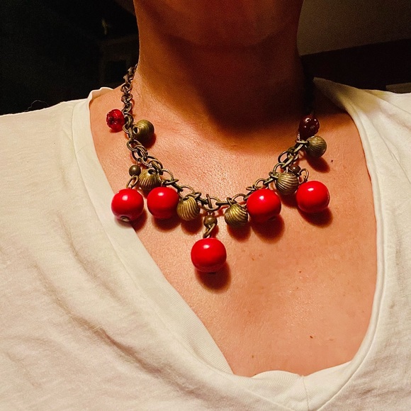 Vintage brass/bronze/copper bead, wood, necklace. Beautiful. - Picture 9 of 9